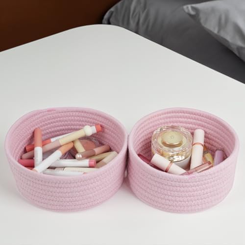 Small Woven Cotton Rope Baskets, Set of 3, Pink - Image 3