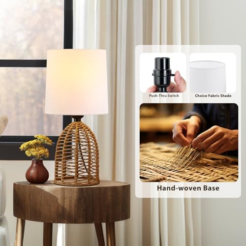 EJIAXIN Rattan Lamp Boho Lamps Set of 2-13.75" Mini Farmhouse Table Lamp Rustic End Table Decorative Small Lamps for Small Spaces Bedroom Nightstand Living Room Reading Desk Side Table Lamp - Image 4