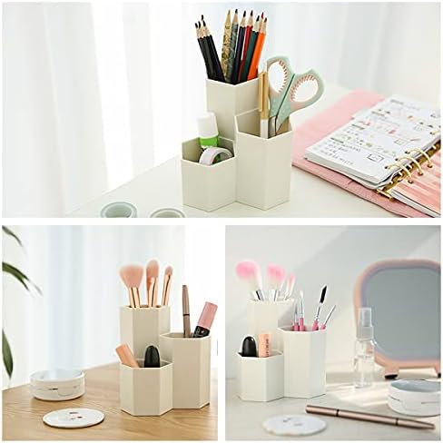 Pen Holder for Desk, White Pens Cup with 3 Compartment Small Desk Organizer Cute Pencil Holder for Office,School and Home (White, Triangular) - Image 5