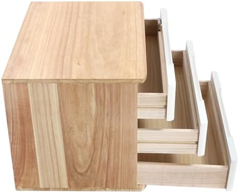 Wooden Desktop Storage Box with Lockable Drawers, Flat File Cabinet Drawer Desktop Storage Box, Countertop Storage Cabinet for Office Home Toiletries Supplies Vanity (natural wood+white, 3 Drawer) - Image 5