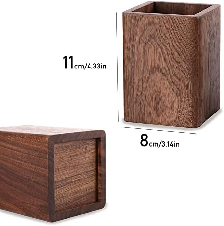 Wooden Pencil Holder, Stationery Organizer, Square Pen Cup Holder, Black Walnut Wood, Handwork, Desk Decoration, for Stationery, Make up Brushes, Desks, Offices (Brown) - Image 2