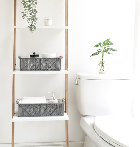 Mkono 2Pc Macrame Storage Basket, Boho Decor Toilet Paper Organizer, Grey - Image 2