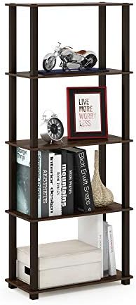 Furinno TURN-S-TUBE Book Shelf, 5-Tier Toolless Storage Shelves with Square Tubes, Shelving Unit for Organization and Storage for Living Room, Home Office, Walnut by Furinno-FitsYourSpaceFitsYourBudget