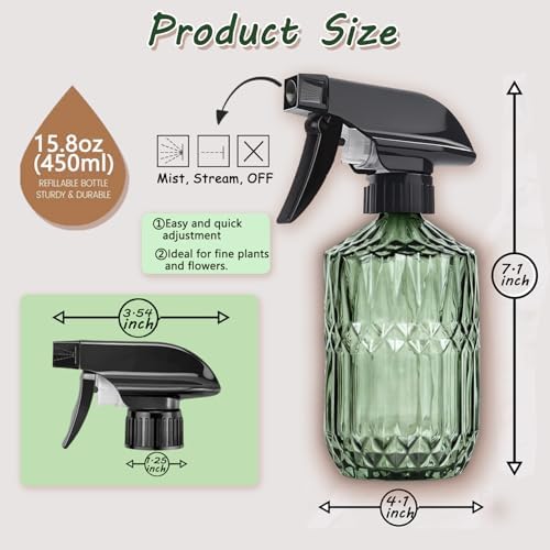Green Glass Spray Bottle, 15ozAdjustable Nozzle, 2Pcs Plant Mister - Image 3