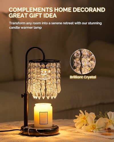 Candle Warmer Lamp with Timer Dimmer and 3 Bulbs, Candle Lamp Warmer with Marble Base for Adjustable Height, Crystal Candle Lamp for Jar Candles, House Warming Gifts Home Room Decor, Black - Image 4