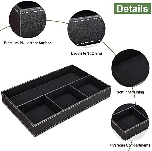 GORESE Faux Leather Valet Tray for Men, Stackable Jewelry Trays Drawer Organizer Tray Nightstand Organizer for Men, EDC Tray for Key, Wallet, Sunglass, Watch, Coin, Phone, Cologne - Black - Image 5