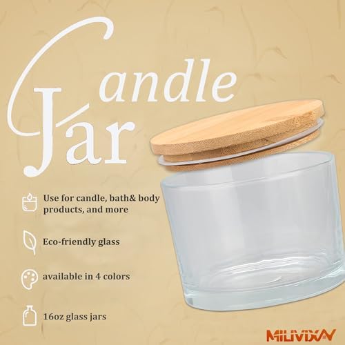 MILIVIXAY 6 Pack 16 oz Candle Jars with Bamboo Lids and Candle Making Kits - 3 Wick Candle Jar,Bulk Empty Clear Thick Glass Jars for Making Large Candles - Spice, Powder Containers. - Image 5