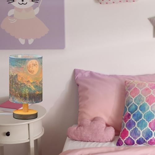 Beautiful Wildflowers Full Moon Bedside Table Lamps with USB Port for Bedroom Lamp Table Lamp Small Nightstand Lamp Sturdy Linen Shade Wooden Base Decorative Lamps for Home Dorm Office Living Room - Image 5