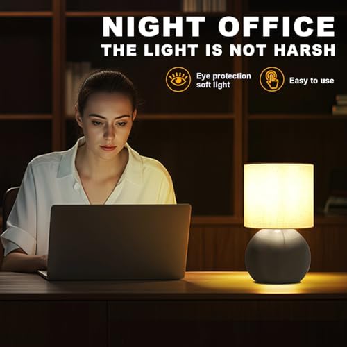 Modern Small Table Lamp Set of 2, Minimalist Nightstand Bedside Lamps with One-Button Inline Switch, 6.2×6.2×10.4 Inch Desk Light for Bedroom, Living Room,Including Light Bulb（Grey） - Image 3