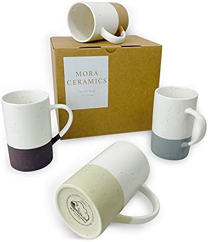 MORA Ceramics 12oz Coffee Mug Set of 4 - Ceramic Tea Cups with Handle - Microwave and Dishwasher Safe, Perfect For Cup or Mug Lovers - Rustic Matte Glaze, Modern Design Mugs - Assorted Colors by MORA