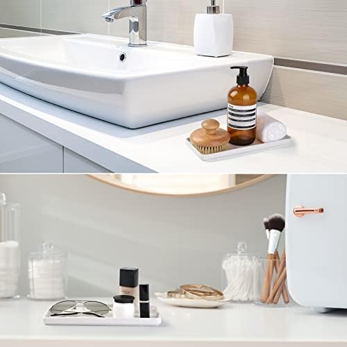 Gurygo 8" Bathroom Trays - Ceramic Vanity Tray for Bathroom - Small Ceramic Tray - Kitchen Soap Trays - Porcelain Dispenser Organizer for Kitchen Bathtub Counter (White) - Image 2