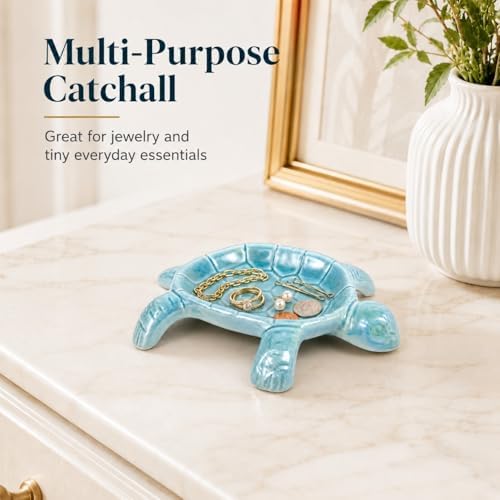 Ring Holder Ceramic Turtle Jewelry Dish,Trinket Tray for Rings Earrings Necklace Bracelet, Sea Turtle Decorative Tray for Vanity Nightstand Bathroom - Image 4