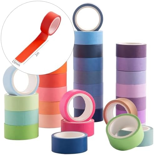 emmoolife 60 Rolls Washi Tape Set 15mm Wide Rainbow Colored Painters Masking Tape Supplies Writable Cute Colorful Decorative Craft Tape for Scrapbook DIY, Planner, Arts, Labeling and Color-Coding - Image 3