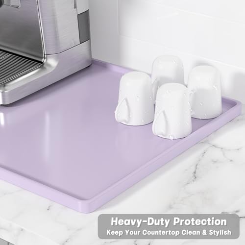 Rnivvi Silicone Coffee Mat, 16" x 24" Waterproof Raised Edge Coffee Bar Mats for Espresso Machine Station Accessories, Heat Resistant Dish Drying Pad for Kitchen Counter, Rubber Bar Decor Pad, Purple - Image 4