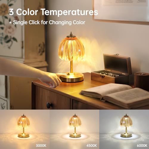 Shenmoyl Set of 2 Tulip Table Lamp with 5200mAh Battery & Touch Control, Cordless Small Table Lamp with 3 Colors, Rechargeable Battery Operated Table Lamps for Nightstand, Bedroom (Amber Tulip) - Image 4