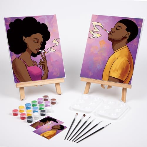 Couples Paint Party Kits Pre Drawn Canvas for Adults for Paint and Sip Date Night Games for Couples Painting kit 8x10 African American Girl Boy (2 Pack) Valentine - Image 2