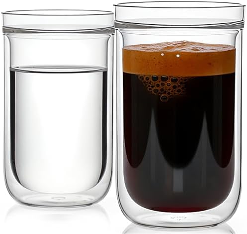 Aquach 12oz Double Walled Glass Coffee Cups Set of 2, Insulated Tumblers by Aquach
