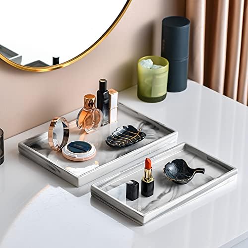 White Marble Tray Decorative Ceramic Rectangle Bathroom Tray Serving Tray - Image 4