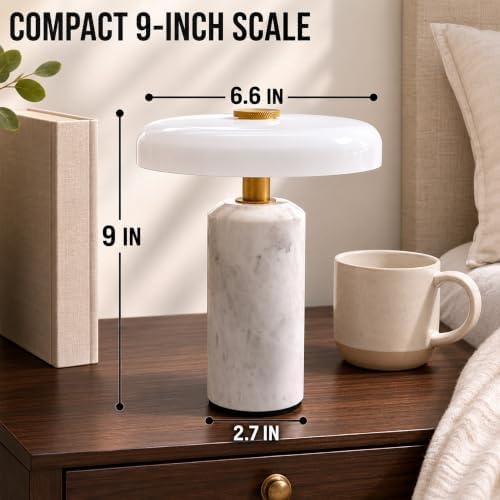 Cordless Marble Table Lamp with Glass Shade,Touch Dimmable Stone Lamp - Image 3