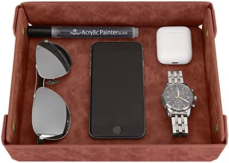 CASIRENA Faux Leather Valet Tray Organizer for Men - Catch-All Tray for Entryway Table Key, Wallet, Watch, Coin Change, Phone, Dresser EDC Dump Jewelry, Bedside Nightstand Desk-top by CASIRENA