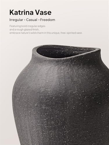 Ceramic Vase - Large 11.8 Inch Tall Floor Vase for Centerpieces, Farmhouse Flower Vases, Rustic Minimalist Home Decor for Living Room, Enterway, Wedding (Sandstone Dark Gray) - Image 4
