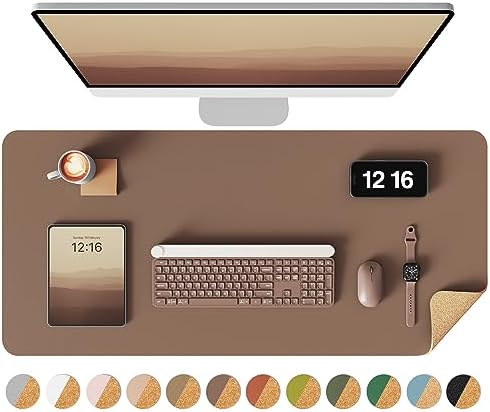 YSAGi Double-Sided Desk Pad, 31.5"x15.7"Leather Desk Mat, Eco Cork Desk Pad Protector,Large Mouse Pad,Waterproof Desk Blotter for Office/Home(Coffee) by YSAGi