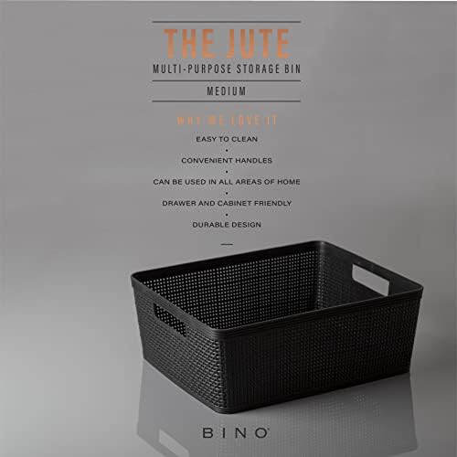BINO | Woven Plastic Basket | Medium (Black), 4-Pack | THE JUTE COLLECTION | Home Organization, Space - Saving Storage, Stylish Design | Jute Basket | Plastic Storage Basket - Image 2
