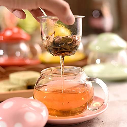 Glass Mushroom Shape Teacup Saucer Set Coffee Mug with Filter Cup - Image 4