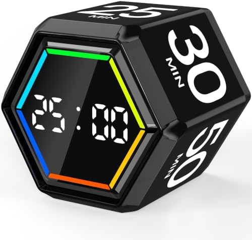 Rotating Pomodoro Timer Cube 3/5/10/25/30/50 min with Colorful Visual Bar by COWVTUJ