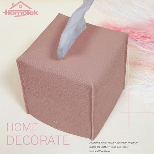 HOMOTEK 2 Pack Tissue Box Cover, Square PU Leather Tissue Holder, Decorative Facial Tissue Cube Paper Organizer Dispenser for Bathroom, Night Stands, Desk, Car 5X5X5'' - Dusty Rose, Pebble Grain - Image 2