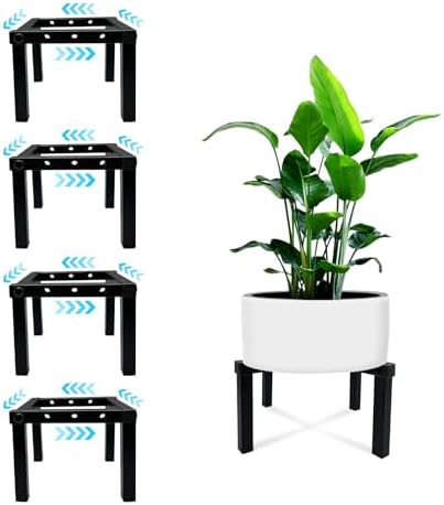 4 Pcs Four Legs Adjustable Metal Plant Stand for 5"-10" Plant Pot – Indoor & Outdoor (Black, 4 Pack) by DDPow