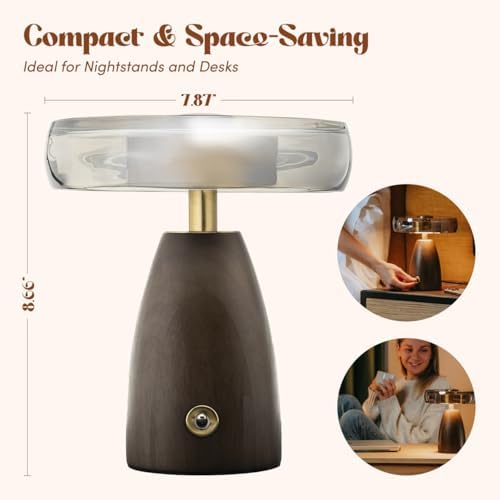 SEHNLICH Aesthetic 9” Table Lamp for Living Room, Bedroom, Bedside, Nightstand Lamp with Wood Base, Stained Glass Shade, 3 Color Temperature, Vintage Retro Mushroom Mid Century Modern Lamp, Desk Decor - Image 5