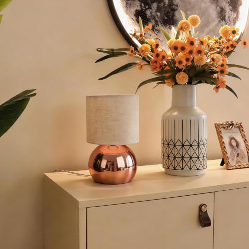 Modern Rose Gold Table Lamp Set of 2, 6.2X6.2X10.4 Inch Small Bedside Nightstand Light, with Linen Shade and Included LED Bulb, for Bedroom Living Room - Image 5