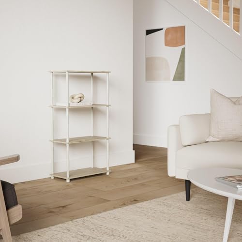 Furinno Turn-N-Tube 4-Tier Multipurpose Shelf Display Rack, Classic Tubes, Sonoma Oak/White - Image 2