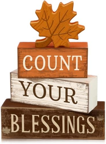 Moucuny 4 Pcs Fall Table Decoration Rustic Maple Leaf Stacked Wooden Blocks by Moucuny