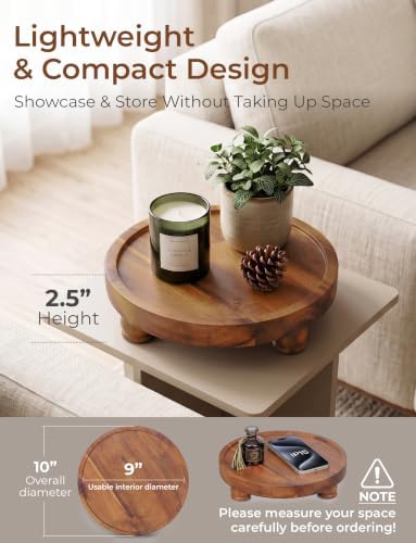 Demigo Acacia Wood Round Tray, 10 in Pedestal Riser Stand for Plant Decor - Image 3
