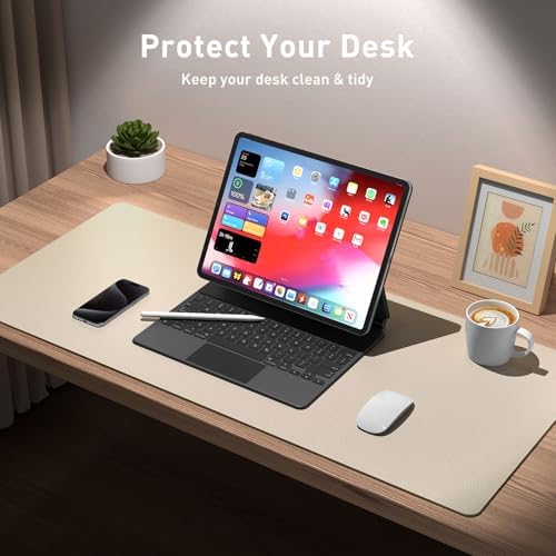 Aothia Leather Desk Pad Protector, Mouse Pad, Office Desk Mat, Non-Slip PU Leather Desk Blotter, Laptop Desk Pad, Waterproof Desk Writing Pad for Office and Home (Beige, 36" x 17") - Image 3
