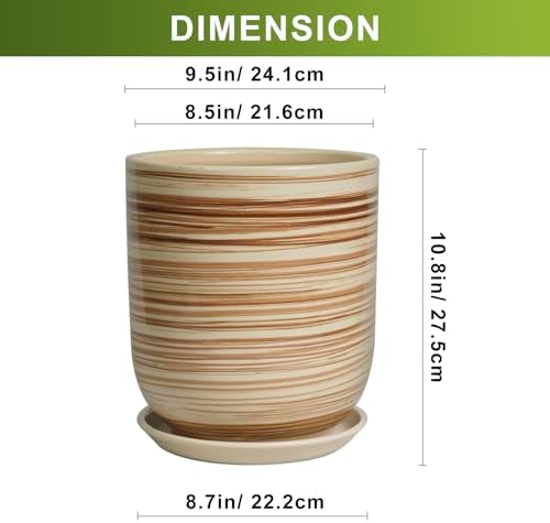 Ceramic Planter 10 Inch - Ceramic Pots for Indoor Plants Outdoor Large Plant Pot with Drainage Hole and Saucer Cylinder Flower Pot Yellow - Image 3