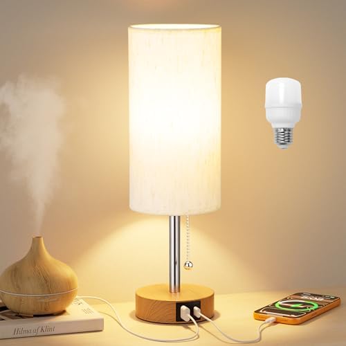 Bedside Table Lamp for Bedroom Nightstand - Small Desk Lamp with USB Ports by PartageiZ