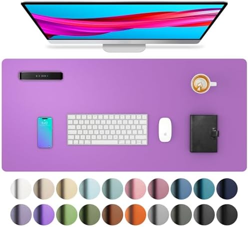 Aothia Leather Desk Pad Protector, Mouse Pad, Office Desk Mat, Non-Slip PU Leather Desk Blotter, Laptop Desk Pad, Waterproof Desk Writing Pad for Office and Home (31.5" x 15.7", Iris Violet) by AothiaSimpleNaturalUnique