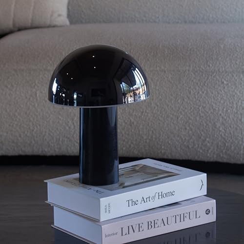 Brightech Celia Small Table Lamp – 10" Touch-Controlled Mushroom Accent Lamp, Cordless & Dimmable Portable Rechargeable Bedside Night Light, Sustainable Recycled Modern Patio Lamp, Home Décor – Black - Image 2