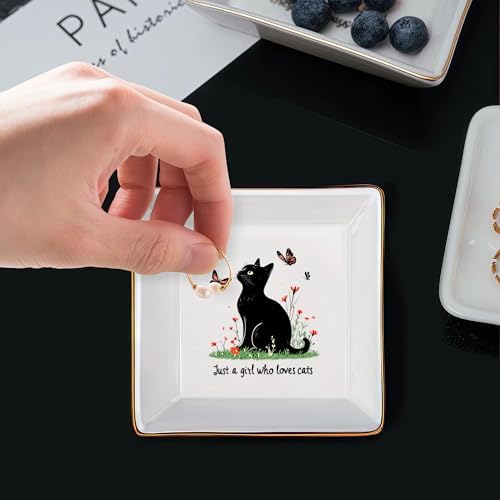 Black Cat Jewelry Ring Holder Dish Tray, Gifts For Women Teens Girls, Cat Lovers Themed Stuff Things Decor Merch Home Room Ring Earrings Necklace Organizer Holder! - Image 3