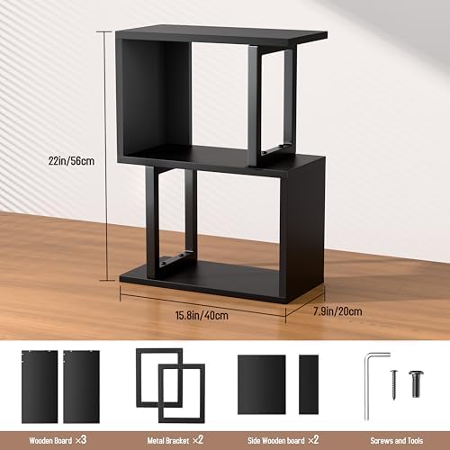 Desk Shelf Organizer, Small Desktop Bookshelf Wood, Black - Image 3