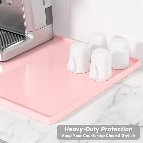 Rnivvi Silicone Coffee Mat, 16" x 24" Waterproof Raised Edge Coffee Bar Mats for Espresso Machine Station Accessories, Heat Resistant Dish Drying Pad for Kitchen Counter, Rubber Bar Decor Pad, Pink - Image 4