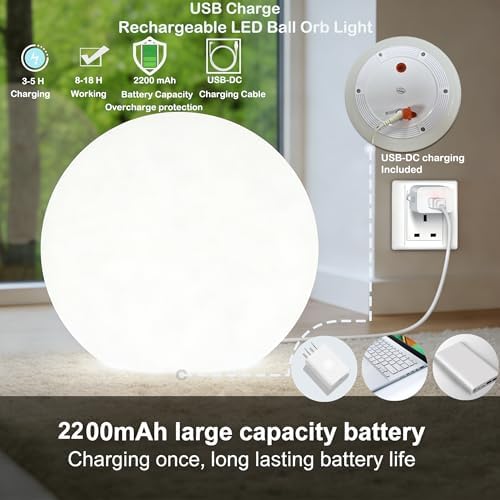 16-inch LED Glowing Ball Light, Rechargeable Waterproof Globe Orb Lamp - Image 2