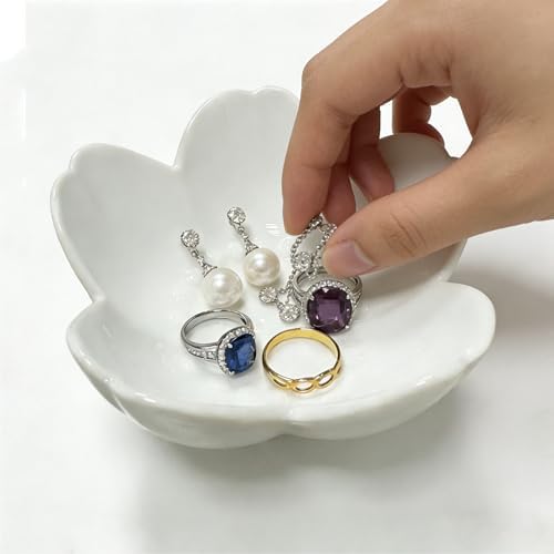 Ceramic Jewelry Dish, White Small Jewelry Bowl, Flower Ring Dsih Decorative Jewlery Tray, Cute Trinket Tray Jewelry Holder for Bathroom Nightstand, Friendship Birthday Gifts for Women Mom - Image 5