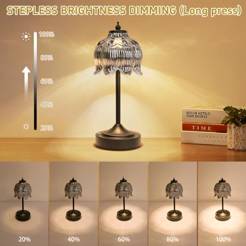Cordless Table Lamp, Rechargeable Black Glass Lotus Flower Lamp - Image 5