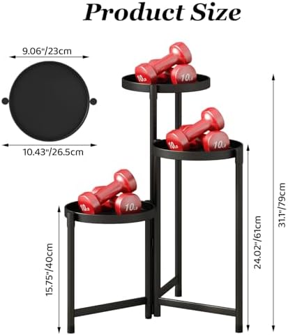 Plant Stand indoor outdoor-3 Tier black Tall Metal Flower Pot Holder 9in Wide Potted Display Rack - Heavy Duty Corner Plant Shelf for Patio Garden Balcony Living Bedroom Room - Image 3