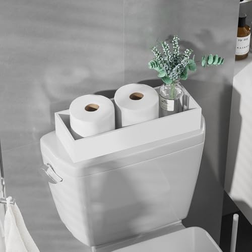 ZHWS Toilet Paper Basket, Bathroom Basket, Toilet Tank Tray for Storage Toiletries, Back of Toilet Organizer, Bathroom Vanity Tray for Makeup, Decorative Tray, Toilet Tank Basket 15" x 6" x 3 White - Image 4