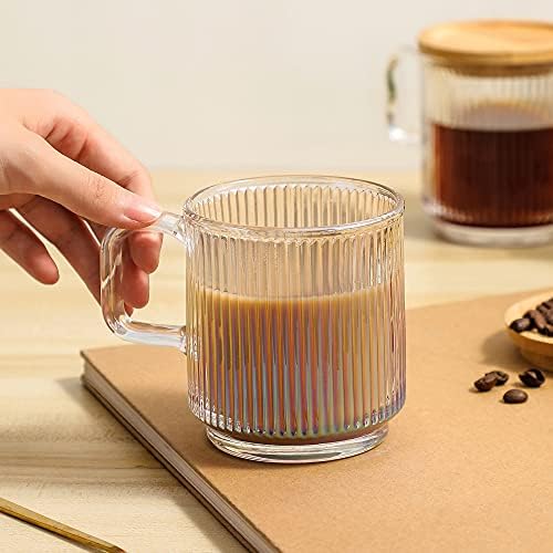Lysenn Iridescent Glass Mug with Lid, Premium Coffee Mug, 12 oz Tea Cup - Image 3